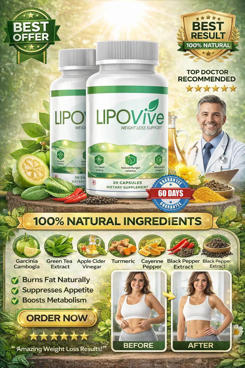 lipovive Natural Weight Loss Supplement Bottle
